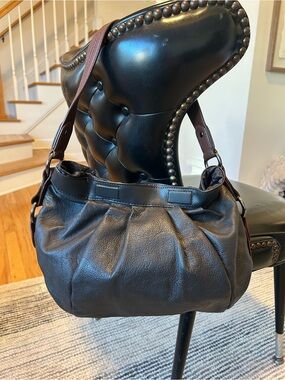 Simply Vera Vera Wang Black Slouchy Hobo Shoulder Bag with Brown Strap